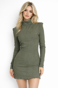Structured Turtle Neck, Ribbed Knit Mini Dress