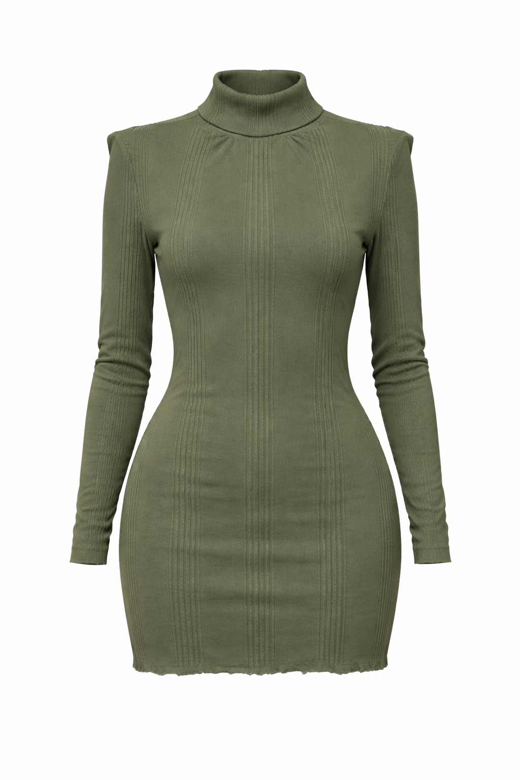 Structured Turtle Neck, Ribbed Knit Mini Dress