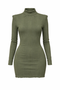 Structured Turtle Neck, Ribbed Knit Mini Dress