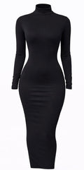 Silk Wool Long Ruched Back Dress