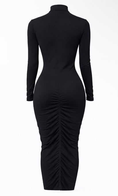 Silk Wool Long Ruched Back Dress